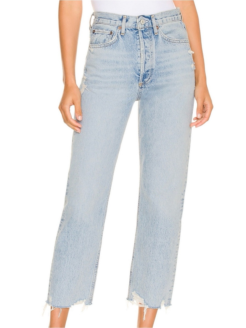 AGOLDE 90s Crop Mid Rise Straight Leg Distressed Jeans Blue Size 30
